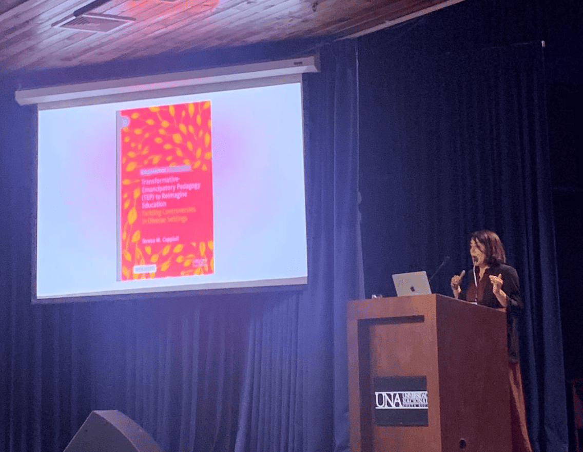Conference Human Rights Education Costa Rica 2025 Dr. Teresa M. Cappiali presenting her book Transformative-Emancipatory Pedagogy (TEP) to Reimagine Education: Tackling Controversies in Diverse Settings at the XI Latin American & Caribbean Colloquium on Human Rights Education, Costa Rica, May 2025,